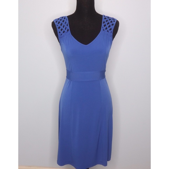 Sleeveless Blue Banana Republic Fit & Flare Dress - Picture 2 of 7